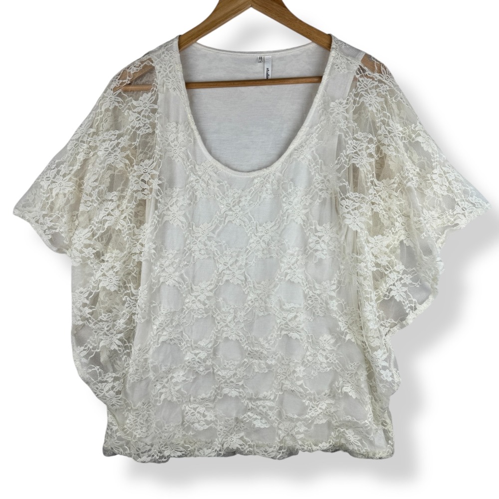 Studio‎ Y Womens White Lace Top Size Large Coquette Angelcore Flowy Fairy Boho